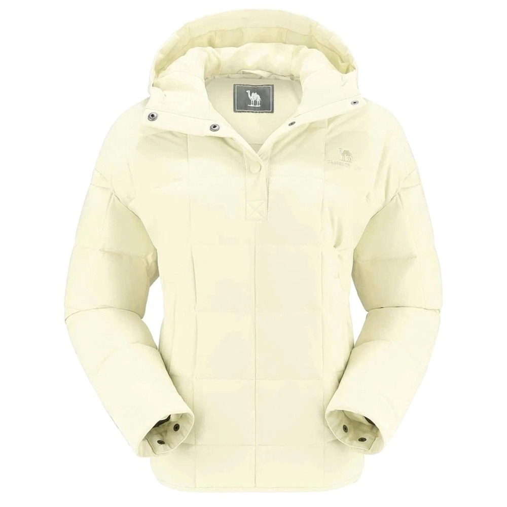 Camel Crown Quilted Puffer Coat Womens XL - Lightweight Oversized Hooded